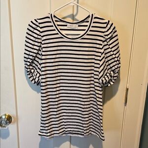 A.L.C. Black and White Striped Short Sleeve Top